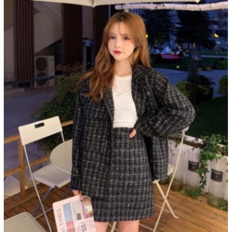 韓国 ファッション レディース セットアップ ツイード ジャケット スカート ミニ丈 ハイウエスト タイト ゆったり ガーリー きれいめ 秋 通販 Lineポイント最大1 0 Get Lineショッピング