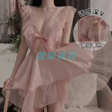 【甜美露背波點網紗】吊帶睡裙女 大碼睡衣 居家服睡衣 睡裙女 蕾絲睡衣套裝 可愛家居服套裝