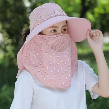干農活帽子遮陽帽女防曬摘茶葉遮臉防風夏季媽媽可折疊采茶太陽帽