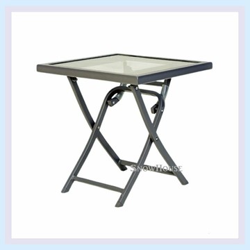雪之屋 鐵製折合玻璃小方桌(灰) /休閒圓桌/餐桌/飯桌/休閒桌 S47A155