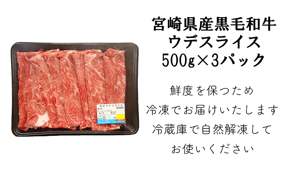 宮崎県産 黒毛 和牛 スライス 1.5kg（500g×3）×6回 すき焼き しゃぶしゃぶ ウデ