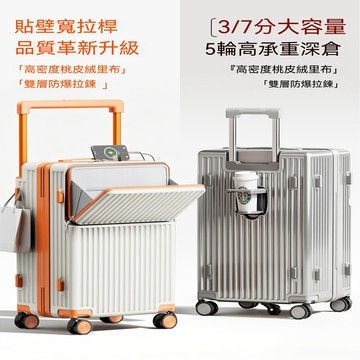 [樂錦家居]行李箱24吋 拉桿箱旅行箱 前開式登機箱 密碼箱 男女出差旅遊通用（防爆拉鏈-四輪+T-C接口）