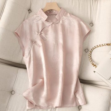 2024年夏桑蠶絲無袖小衫馬夾背心女 中式復古盤扣真絲上衣馬甲女