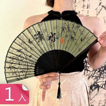 【荷生活】小巧便攜水墨古風帶流蘇摺疊扇 精緻蕾絲紋輕薄涼快手持摺疊扇-1入組