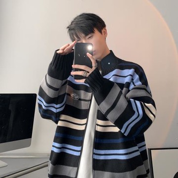 潮牌日系拼色立領男女ins開衫