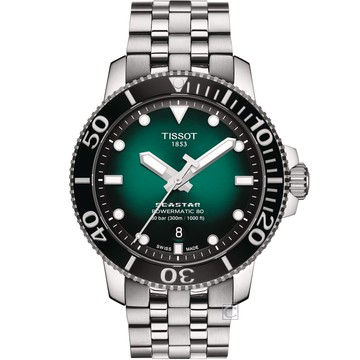 TISSOT 天梭  Seastar 海星300米潛水機械錶(T1204071109101)綠
