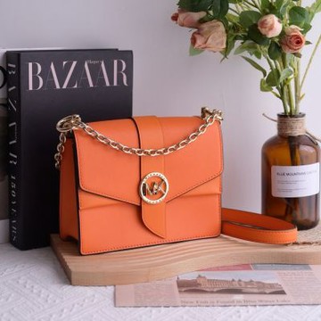 MICHAEL KORS Greenwich 金屬LOGO轉釦翻蓋斜背鍊包(南瓜橘)