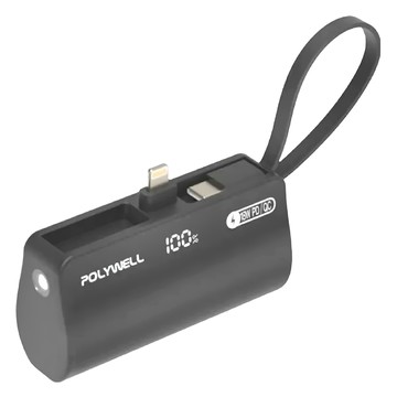 POLYWELL 寶利威爾 直插隨身行動電源 PB5000 5000mAh 18W快充 79 x 41.5 x 26mm 102g  PW15-T16-A006  黑色