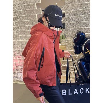 2025春秋新款沖鋒衣女士短款夾棉外套連帽休閑夾克小個子上衣棉服