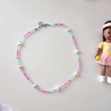 可愛水晶項鍊 - 手工製作仿水晶、不鏽鋼與淡水珍珠串珠項鍊