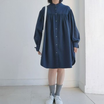 立領澎袖純棉襯衫洋裝（兩穿）081419