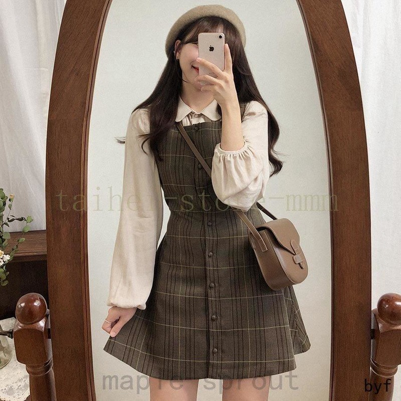rienda 韓国 ワンピース トップス スカート 冬服 まとめ売り 美品 韓国 服 レディース ワンピース チェック レトロ トップス