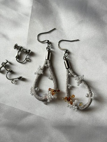 水滴耳飾 M 尺寸 Sew on cord accessory 銀灰色 可選式金屬配件 日本製