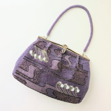 復古 串珠包 紫色 波紋 派對包 宴會包 手作 串珠刺繡 懷舊
