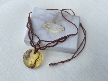 Macrame 琥珀 編織 頸鍊