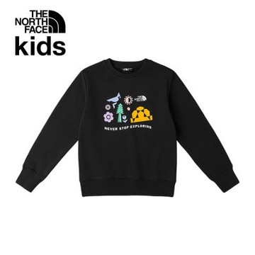 The North Face 官方旗艦 北面兒童黑色趣味印花設計長袖大學T｜8F12JK3
