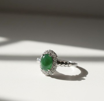 冰種老坑綠翡翠蛋面戒指 925純銀鑲嵌 | 天然翡翠A貨 | 送禮