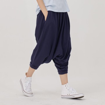 Tommy寬腰帶梯形寬褲/深藍