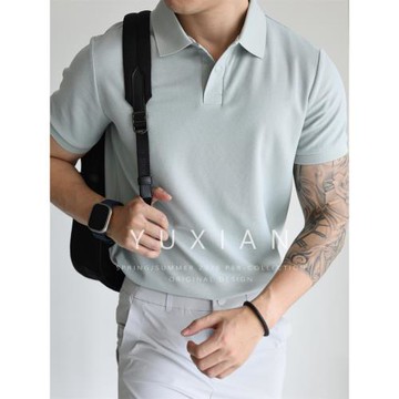 (免運)【高端7A抗菌】涼感醋酸桑蠶絲四合扣POLO衫翻領短袖T恤休閑商務