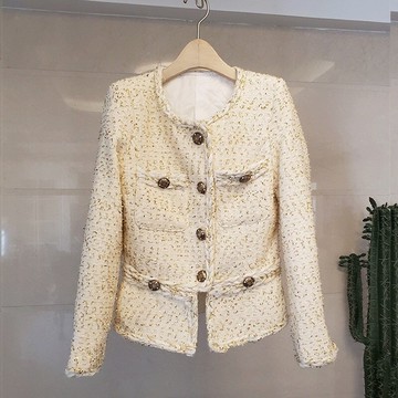 毛呢外套短版大衣-亮絲粗花呢小香風氣質女外套2色73zg31【獨家進口】【米蘭精品】