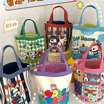 臺灣出貨✨可愛插畵水桶手提韓風少女心媽咪便噹袋上班小拎包童趣塗鴉帆布包✨賣場精選