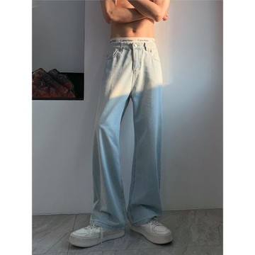 (免運)Hualun夏季冰絲潮牌牛仔褲男生薄款褲子夏天休閑寬松直筒闊腿褲