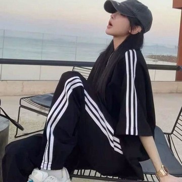 休閒炸街運動服一整套裝男女夏季時尚寬鬆學生短袖顯瘦長褲兩件套