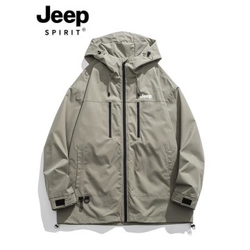 JEEP沖鋒衣男2024春秋季戶外防風防水山系登山服工裝夾克外套春裝