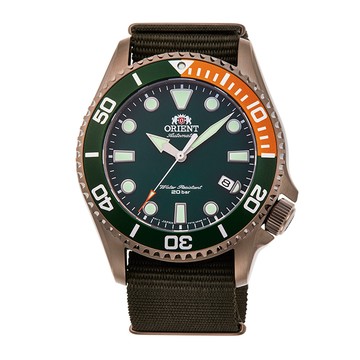 ORIENT 錶 SPORTS系列 WATER RESISTANT 200m潛水錶 尼龍帶款 綠色 RA-AC0K04E- 43.4mm