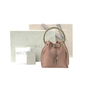 jimmy choo粉色緞面鍊條水桶包