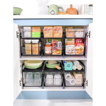 櫥柜內置分層抽拉式置物架廚房調味料零食儲物筐下水槽抽屜收納盒