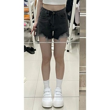 💛限時下殺💛大碼美式甜辣短褲a字梨形身材遮胯胖mm夏季高腰破洞闊腿牛仔熱褲
