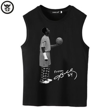 美式復古科比左手投籃紀念服印花無袖連帽t恤男寬松籃球運動背心