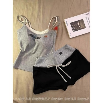 免運 台灣出貨 【7429人收藏】假两件吊带睡衣女2025春夏款带玩偶背心短裤家居套装限時下殺