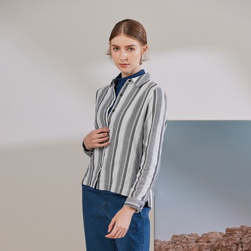 棉麻草木染條紋長袖襯衫