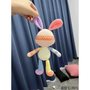 毛線鉤針糖果兔玩偶編織diy資料包 毛線編織可愛兔兔掛件鑰匙扣
