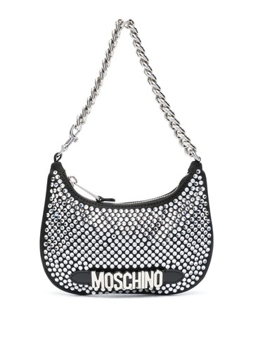 Moschino - crystal-embellished logo-lettering shoulder bag - women - Polyurethane/Polyamide/Cotton - One Size - Black