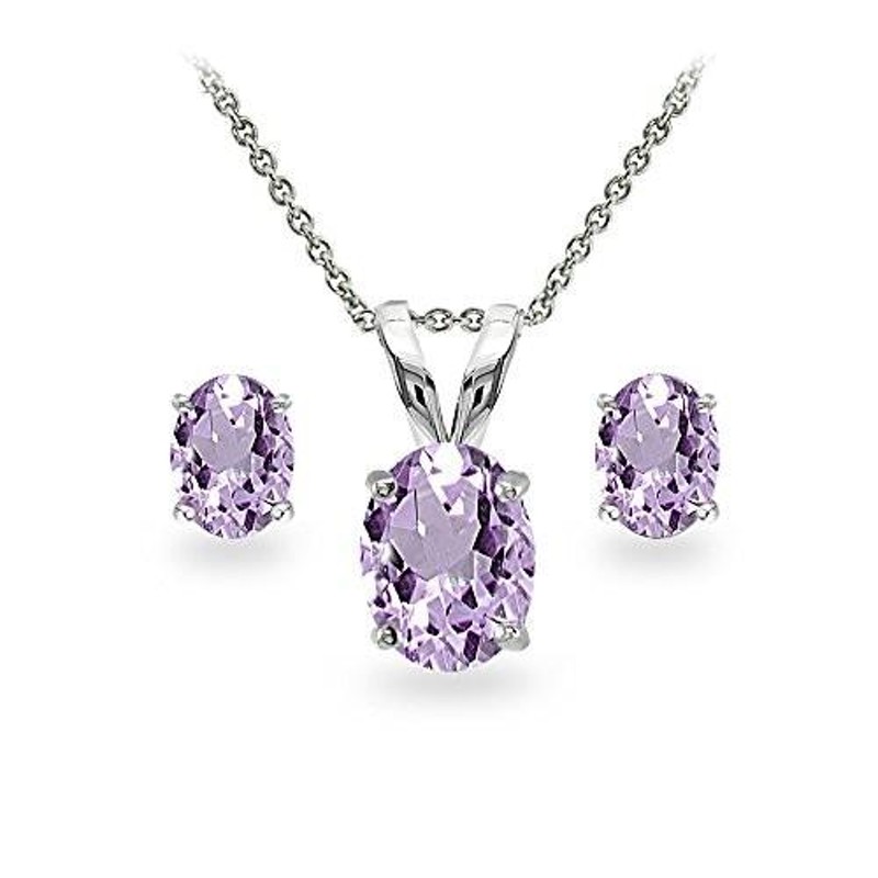 GemStar USA Sterling Silver Amethyst Oval-cut Solitaire Necklace