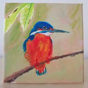 枝頭的翠鳥/原創油畫/獨一無二
