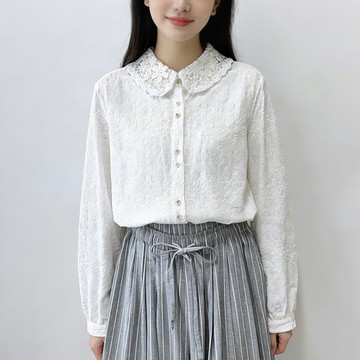 蕾絲領提花棉襯衫412586