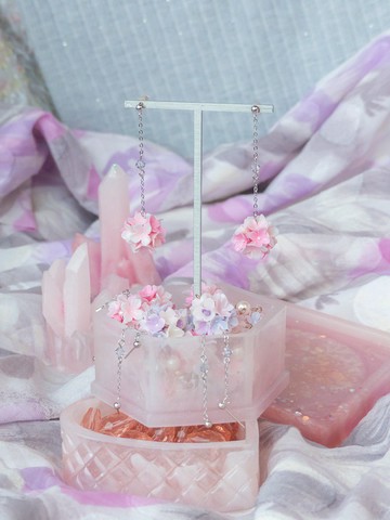 百搭淺珊瑚粉紅925純銀花球耳環