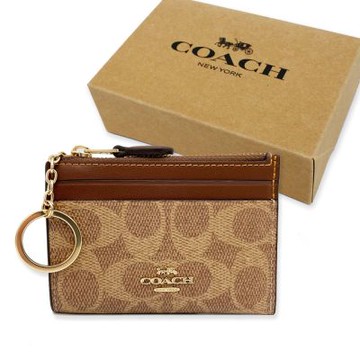 COACH 經典C LOGO悠遊卡夾/鑰匙圈/零錢包附禮盒(咖)