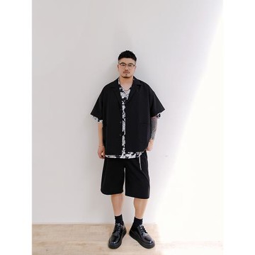 韋恩澤維爾加肥加大落肩袖西裝外套男春夏大碼寬松五分袖西服7688