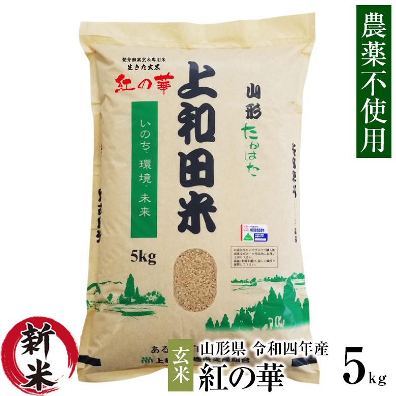 米 新米 コシヒカリ 5kg 農薬不使用 山形県産 お米 生きた玄米 紅の華 令和5年産 特A米 特別栽培米 上和田米