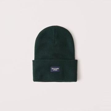 A&F 麋鹿 熱銷文字設計舒適保暖毛帽-深墨綠色