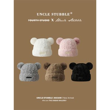 毛絨絨小熊毛線帽女秋冬百搭加厚保暖針織帽甜美可愛套頭帽顯臉小