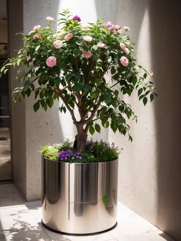 公司貨 免運 不銹鋼花盆圓柱形花器戶外高檔圓筒園藝花缽簡約大花箱金屬大花架 快速發貨