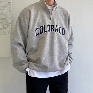 【PORY STORE】韓國 COLORADO 半拉鍊 刷毛 高領 長袖 上衣 休閒 百搭 大學T 長袖t恤 厚磅長袖