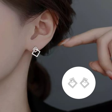 【A&R】s925純銀幾何鏤空方塊耳環