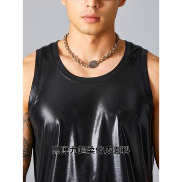 TOMATOPAPA夏季新款背心復古高彈仿皮柔軟時尚休閑百搭潮流無袖衫